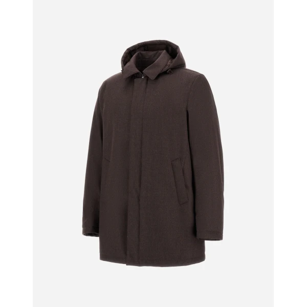 Herno Flannel Coat with Waterproof Membrane in Dark Brown | Men's Coats | Coveti