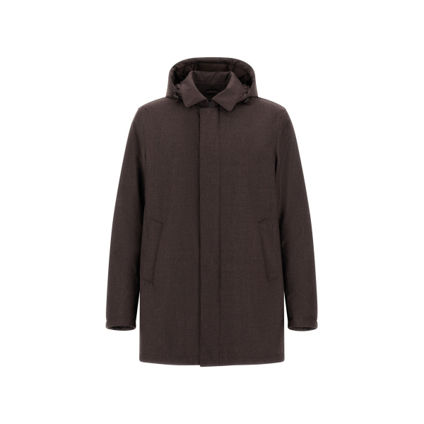 Herno Flannel Coat with Waterproof Membrane in Dark Brown | Men's Coats | Coveti