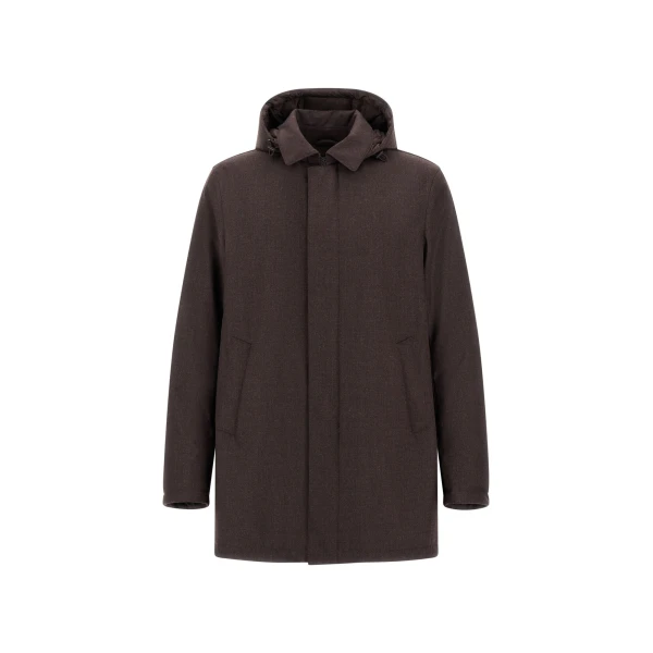 Herno Flannel Coat with Waterproof Membrane in Dark Brown | Men's Coats | Coveti