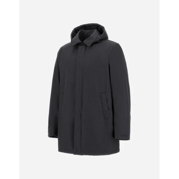 Herno Flannel Coat with Waterproof Membrane in Iron | Men's Coats | Coveti