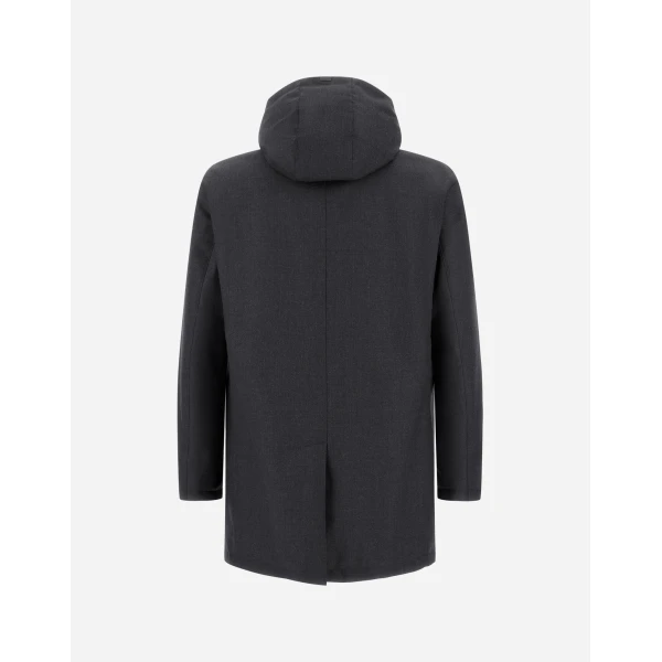 Herno Flannel Coat with Waterproof Membrane in Iron | Men's Coats | Coveti