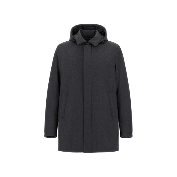 Herno Flannel Coat with Waterproof Membrane in Iron | Men's Coats | Coveti