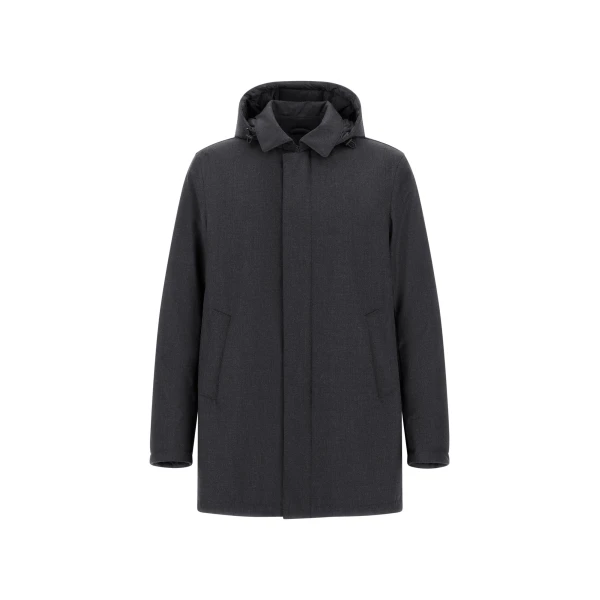 Herno Flannel Coat with Waterproof Membrane in Iron | Men's Coats | Coveti