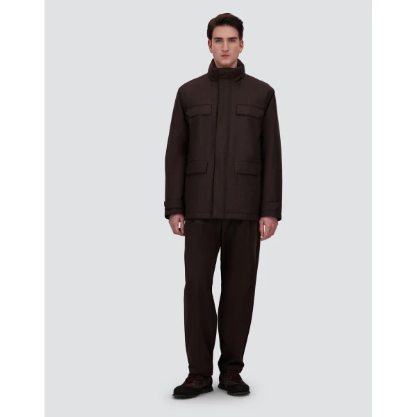 Herno Flannel Field Jacket with Waterproof Membrane in Dark Brown | Men's Jackets | Coveti