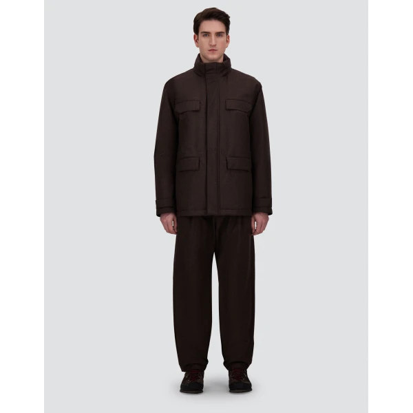 Herno Flannel Field Jacket with Waterproof Membrane in Dark Brown | Men's Jackets | Coveti