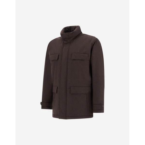 Herno Flannel Field Jacket with Waterproof Membrane in Dark Brown | Men's Jackets | Coveti