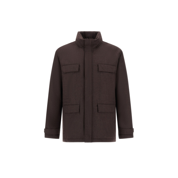 Herno Flannel Field Jacket with Waterproof Membrane in Dark Brown | Men's Jackets | Coveti