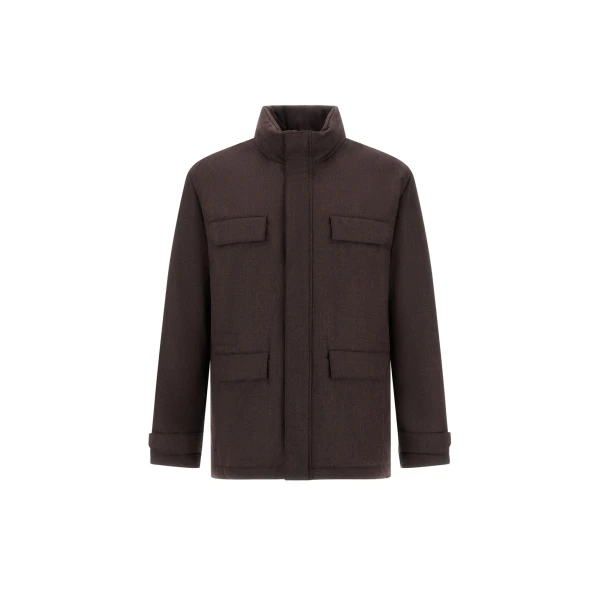 Flannel Field Jacket with Waterproof Membrane in Dark Brown