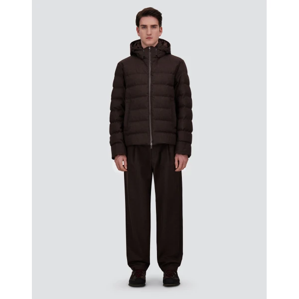 Herno Flannel Trousers with Water-Repellent Coating in Dark Brown | Men's Trousers | Coveti