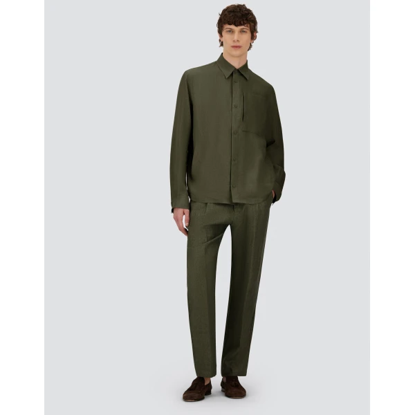Herno Green Resort Overshirt in Fade-Effect Linen | Men's Jackets | Coveti