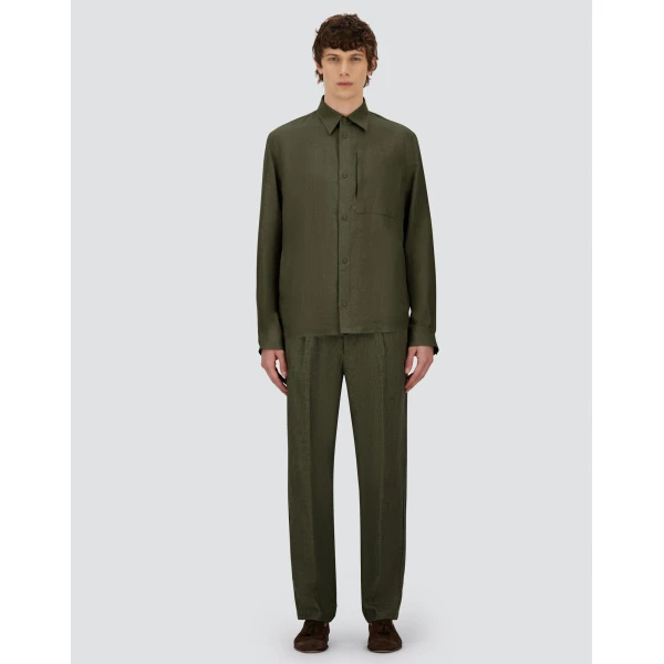 Herno Green Resort Overshirt in Fade-Effect Linen | Men's Jackets | Coveti