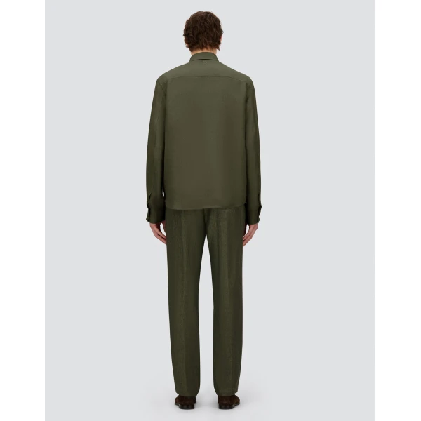 Herno Green Resort Overshirt in Fade-Effect Linen | Men's Jackets | Coveti