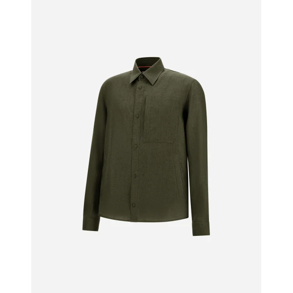 Herno Green Resort Overshirt in Fade-Effect Linen | Men's Jackets | Coveti