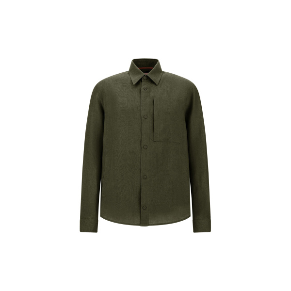 Herno Green Resort Overshirt in Fade-Effect Linen | Men's Jackets | Coveti