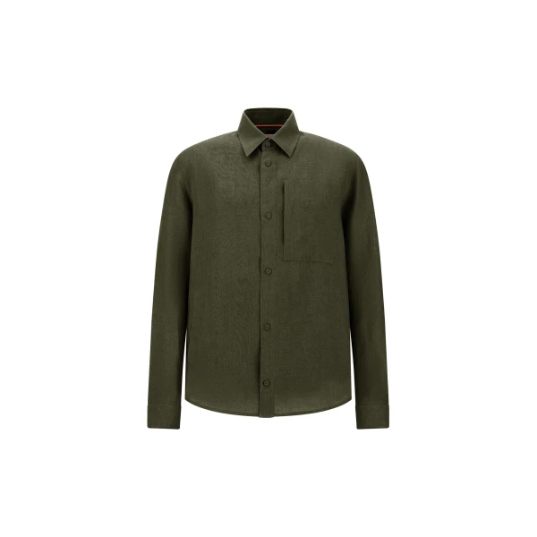 Herno Green Resort Overshirt in Fade-Effect Linen | Men's Jackets | Coveti