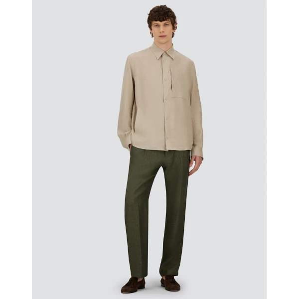 Herno Green Resort Trousers in Fade-Effect Linen with Tropical Print | Men's Trousers | Coveti