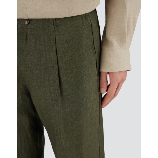 Herno Green Resort Trousers in Fade-Effect Linen with Tropical Print | Men's Trousers | Coveti