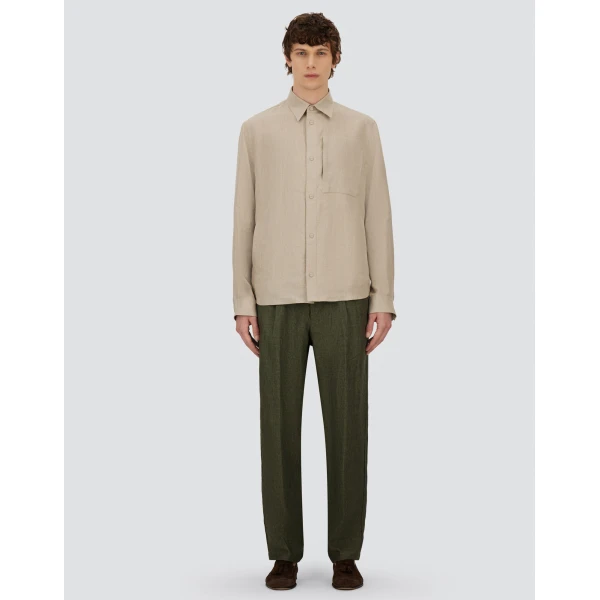 Herno Green Resort Trousers in Fade-Effect Linen with Tropical Print | Men's Trousers | Coveti
