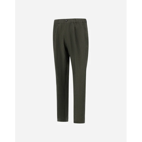 Herno Green Resort Trousers in Fade-Effect Linen with Tropical Print | Men's Trousers | Coveti