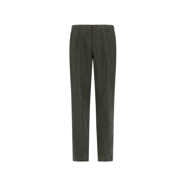 Herno Green Resort Trousers in Fade-Effect Linen with Tropical Print | Men's Trousers | Coveti