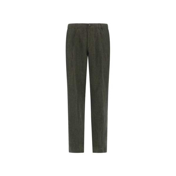 Green Resort Trousers in Fade-Effect Linen with Tropical Print