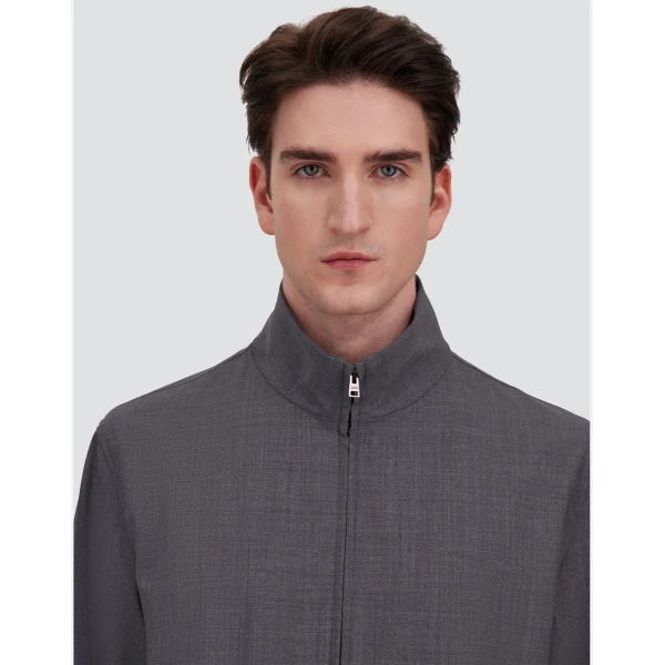 Herno Grey Bomber Jacket in Cool Stretch Wool | Men's Jackets | Coveti