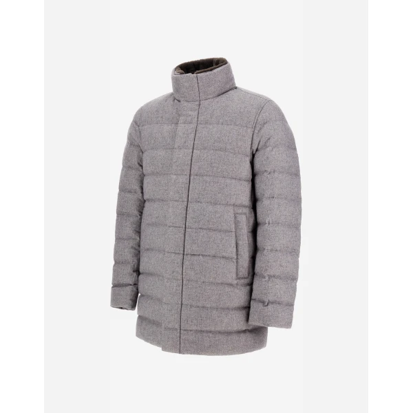 Herno Grey Carcoat in Cashmere, Silk and Monogram | Men's Coats | Coveti