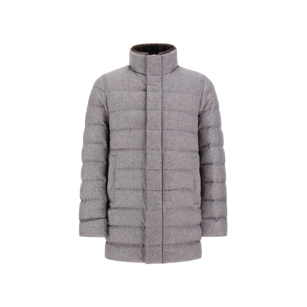 Herno Grey Carcoat in Cashmere, Silk and Monogram | Men's Coats | Coveti