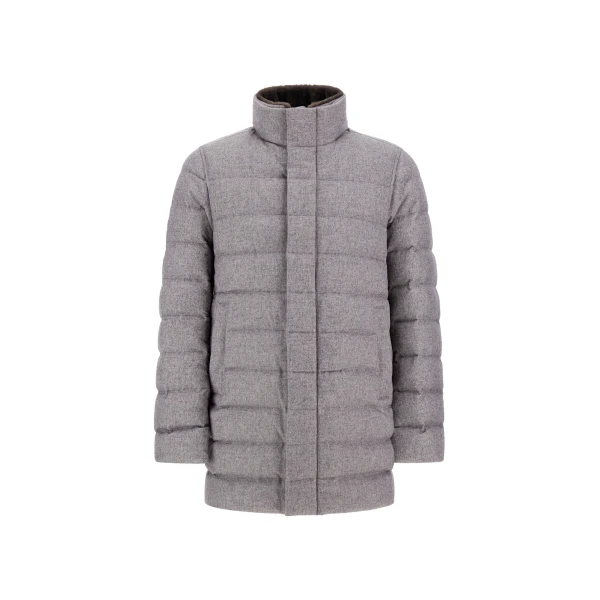Herno Grey Carcoat in Cashmere, Silk and Monogram | Men's Coats | Coveti