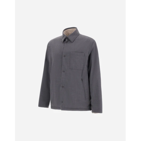 Herno Grey Reversible Shacket in Cool Stretch Wool and Stretch Nylon | Men's Jackets | Coveti