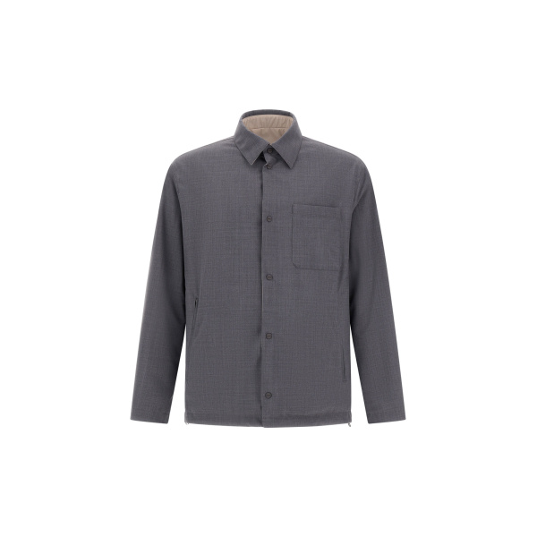 Herno Grey Reversible Shacket in Cool Stretch Wool and Stretch Nylon | Men's Jackets | Coveti