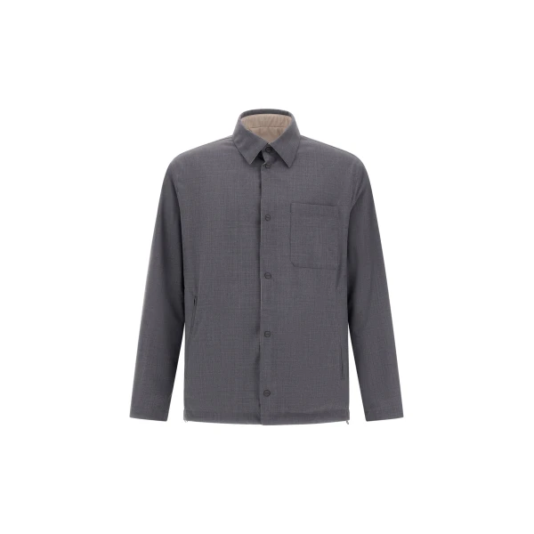 Herno Grey Reversible Shacket in Cool Stretch Wool and Stretch Nylon | Men's Jackets | Coveti