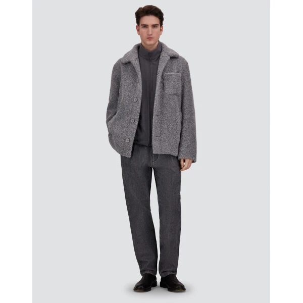 Herno Grey Shacket in Melange Teddy | Men's Coats | Coveti
