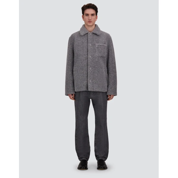 Herno Grey Shacket in Melange Teddy | Men's Coats | Coveti