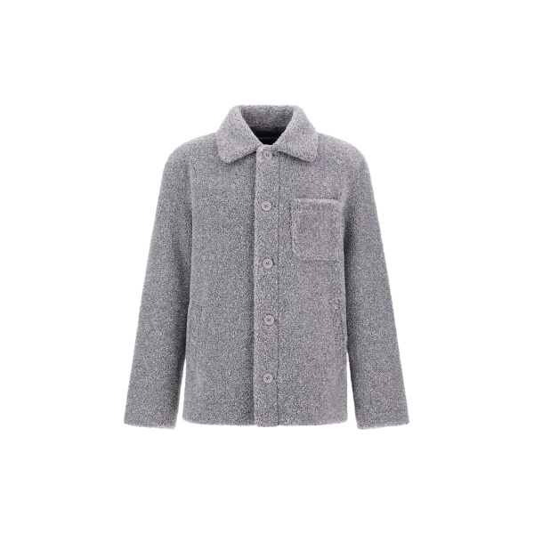 Herno Grey Shacket in Melange Teddy | Men's Coats | Coveti
