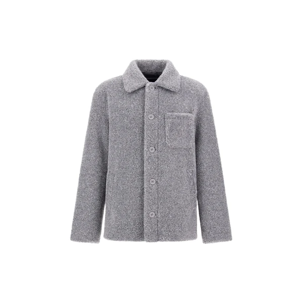 Herno Grey Shacket in Melange Teddy | Men's Coats | Coveti