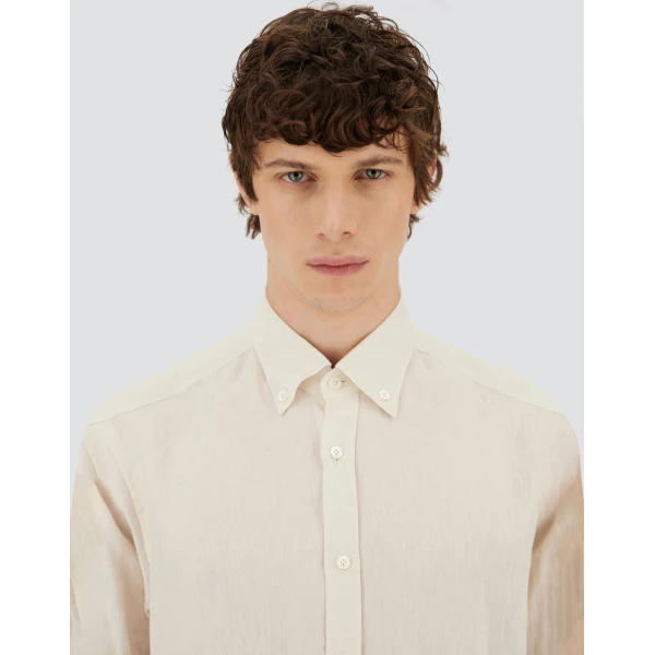 Herno Ivory Resort Shirt in Pure Linen Canvas | Men's Shirts | Coveti