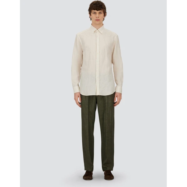 Herno Ivory Resort Shirt in Pure Linen Canvas | Men's Shirts | Coveti