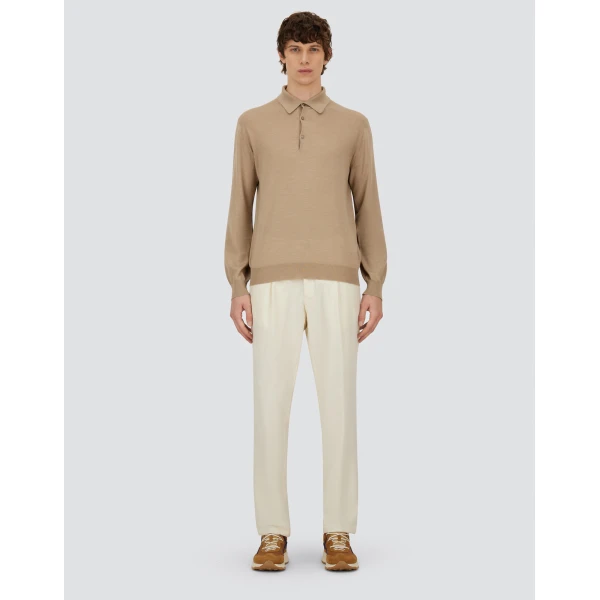 Herno Ivory Resort Trousers in Wool-Blend Melange Flannel | Men's Trousers | Coveti