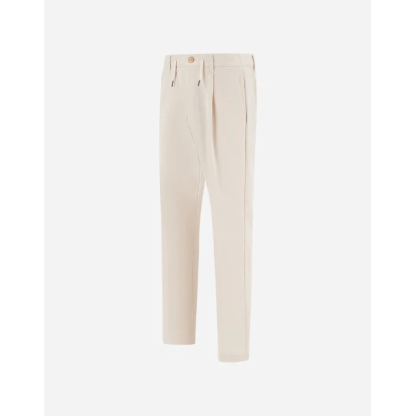 Herno Ivory Trousers in Cotton-Effect Stretch Fabric | Men's Trousers | Coveti