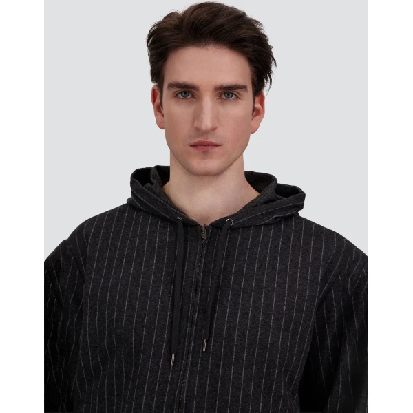 Herno Jacquard Fabric Sweatshirt with Pinstripe Pattern in Iron | Men's Sweatshirts | Coveti