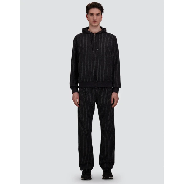 Herno Jacquard Fabric Sweatshirt with Pinstripe Pattern in Iron | Men's Sweatshirts | Coveti