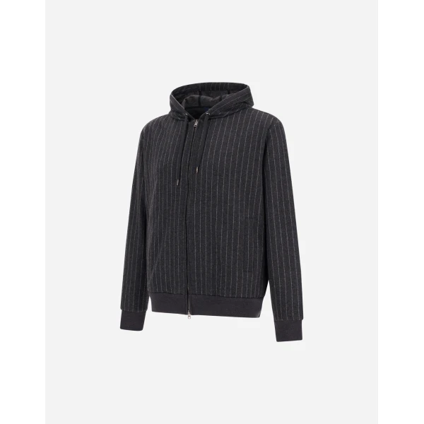 Herno Jacquard Fabric Sweatshirt with Pinstripe Pattern in Iron | Men's Sweatshirts | Coveti