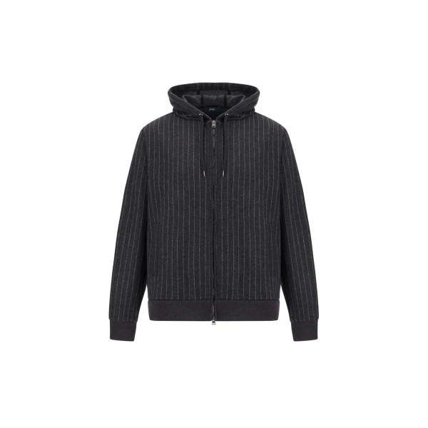 Herno Jacquard Fabric Sweatshirt with Pinstripe Pattern in Iron | Men's Sweatshirts | Coveti