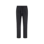 Herno Jacquard Fabric Trousers with Pinstripe Pattern in Iron | Men's Trousers | Coveti