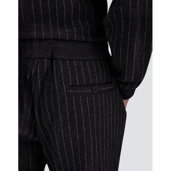 Herno Jacquard Fabric Trousers with Pinstripe Pattern in Iron | Men's Trousers | Coveti