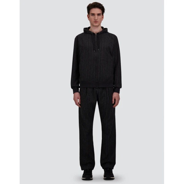 Herno Jacquard Fabric Trousers with Pinstripe Pattern in Iron | Men's Trousers | Coveti