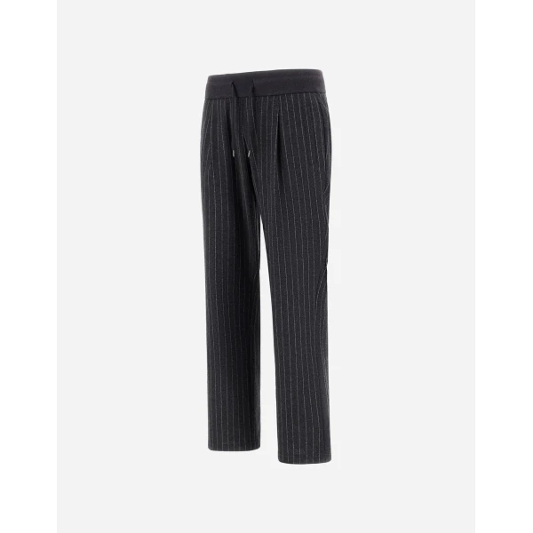 Herno Jacquard Fabric Trousers with Pinstripe Pattern in Iron | Men's Trousers | Coveti