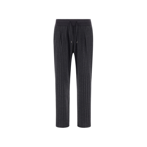 Herno Jacquard Fabric Trousers with Pinstripe Pattern in Iron | Men's Trousers | Coveti