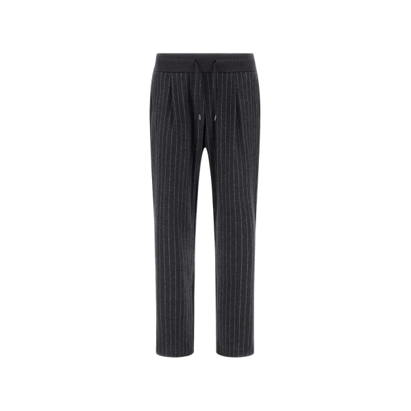 Herno Jacquard Fabric Trousers with Pinstripe Pattern in Iron | Men's Trousers | Coveti